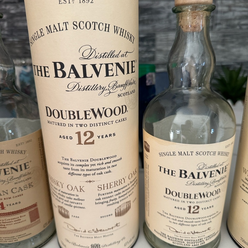 3 Belvenie bottles and tins